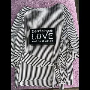 Apt. 9 Black and White Striped Tie-Around Blouse